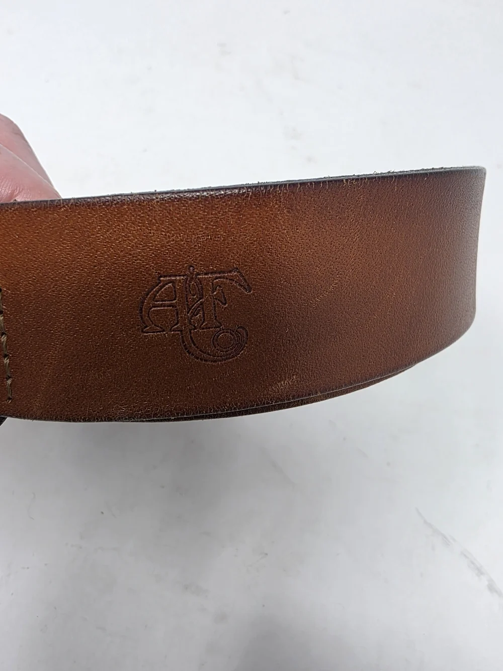 Vintage Abercrombie & Fitch Leather Belt Brown Size 38 Brass Buckle Embossed